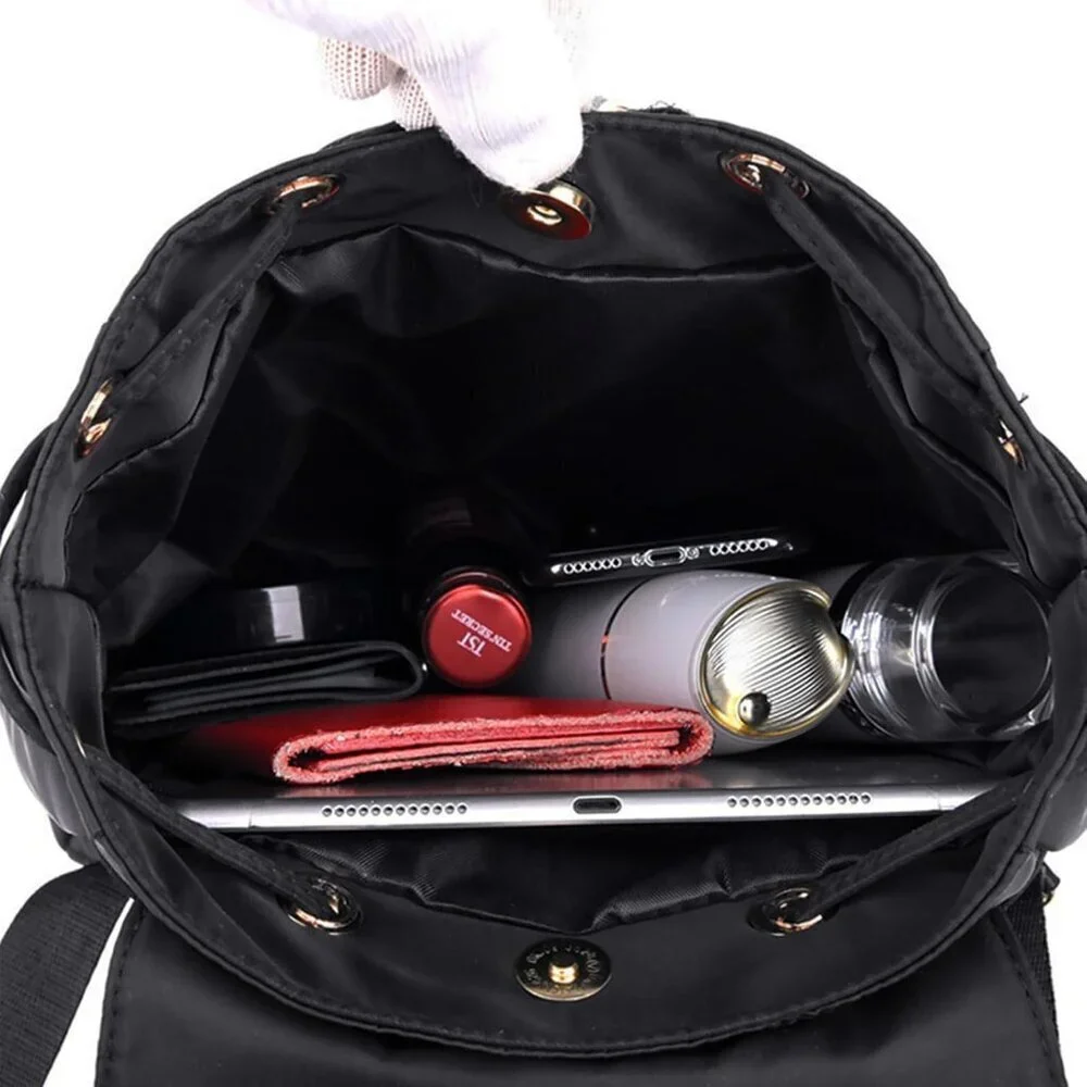 Mini Nylon Backpack for Women Lightweight Travel Purse Black Small Trendy Bag